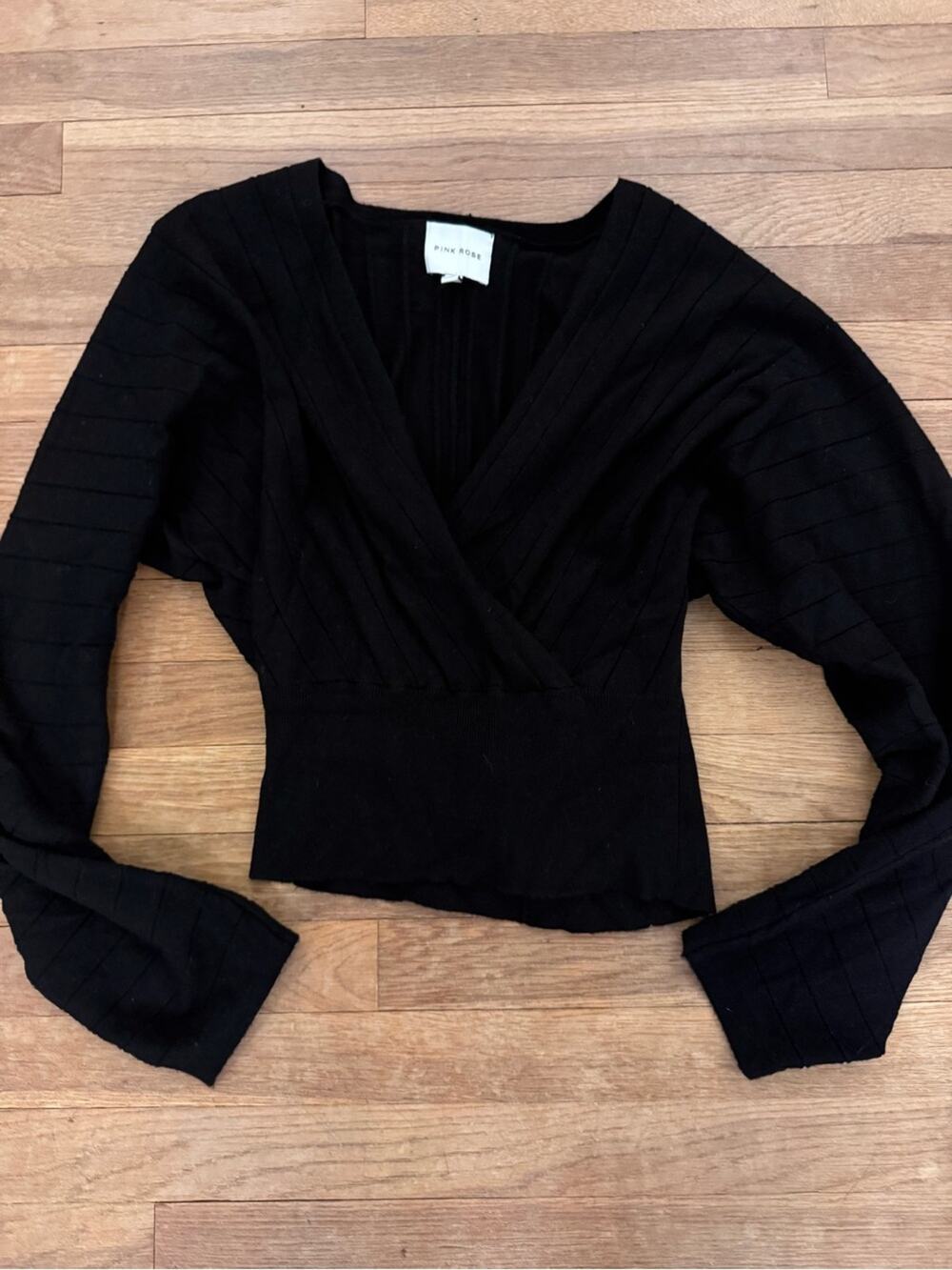 Pink Rose Women's Black Ribbed Surplice Sweater - Size L
b6